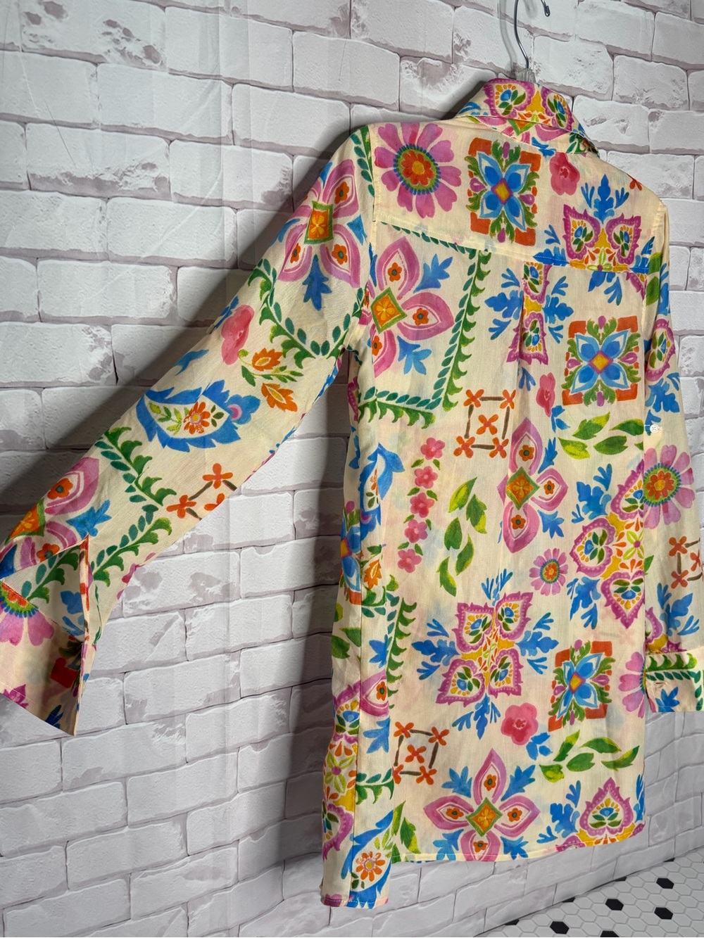 Violet Sky Boho Floral Button Up Blouse Size Small Colorful Cottagecore Retro - Picture 4 of 9
